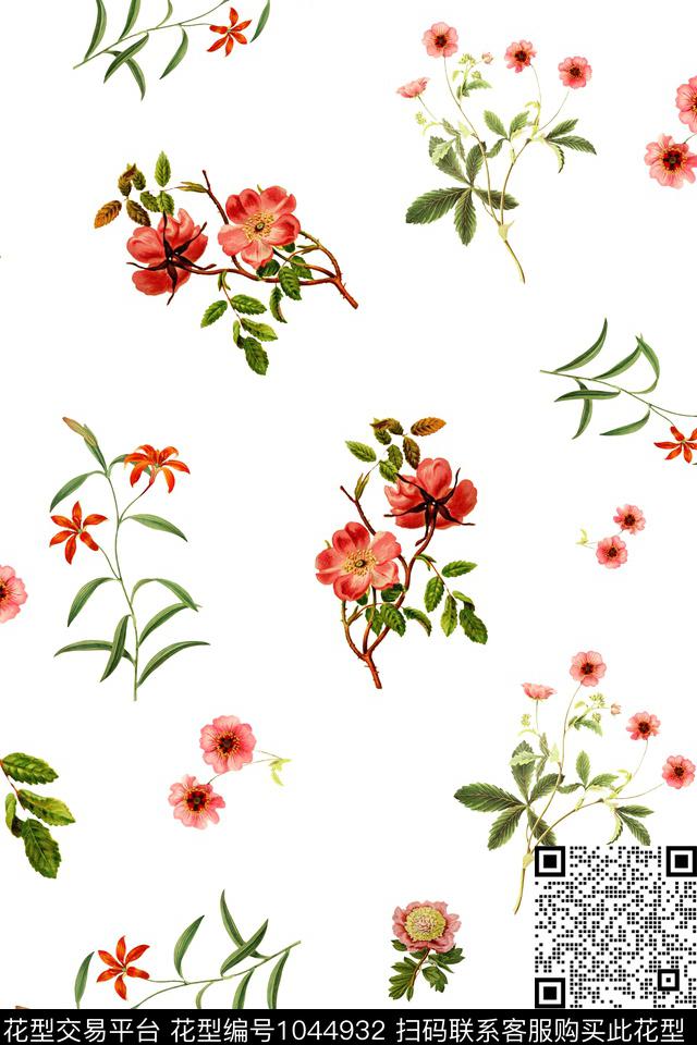 花卉连衣裙衬衣清爽底花卉数码印花华亿平台下载（图片编号: 1044932） - 瓦栏（Walan）