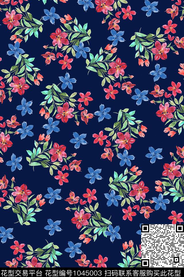 数码华亿平台小碎花水彩花卉数码印花华亿平台下载（图片编号: 1045003） - 瓦栏（Walan）