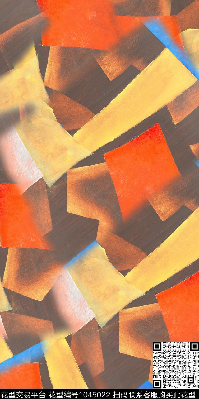 抽象手绘几何手绘花卉数码印花华亿平台下载（图片编号: 1045022） - 瓦栏（Walan）