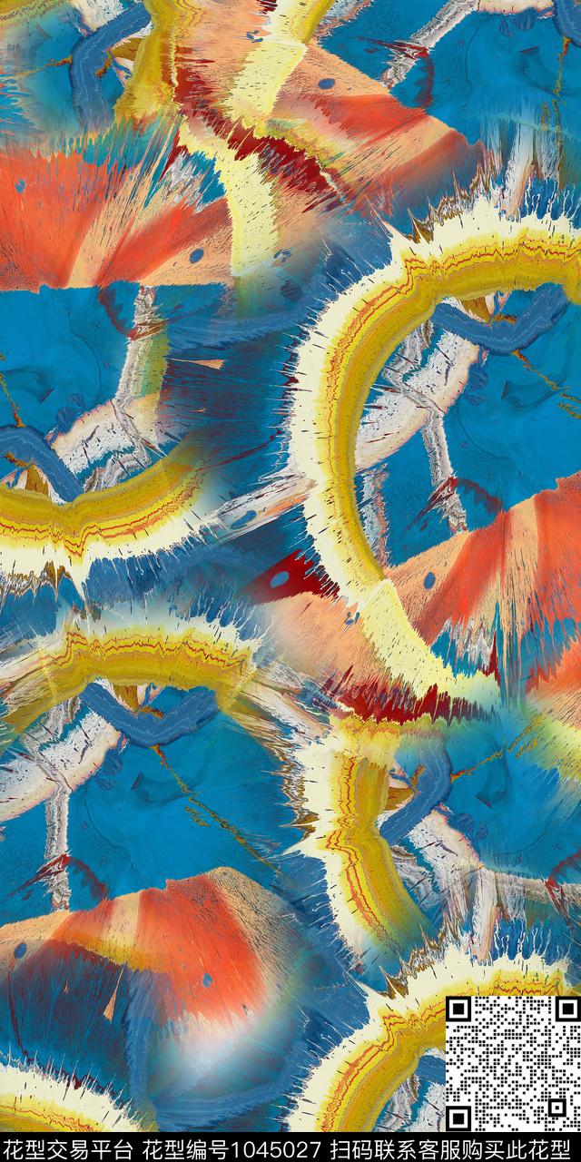 抽象手绘几何麻布华亿平台数码印花华亿平台下载（图片编号: 1045027） - 瓦栏（Walan）