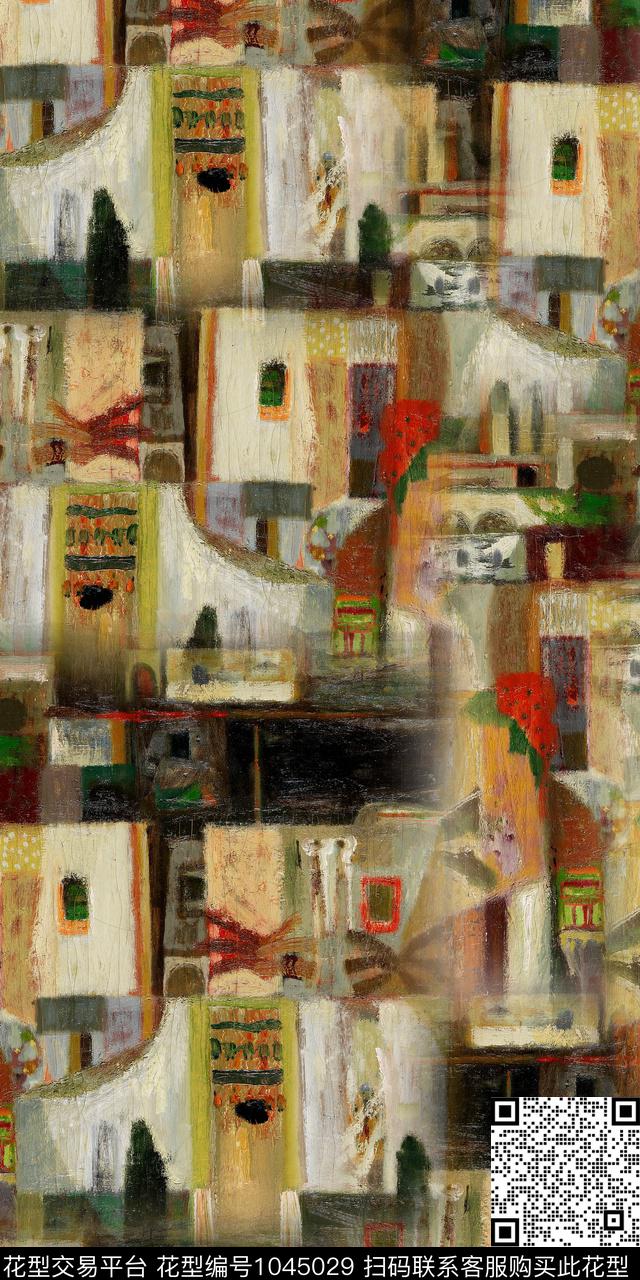 抽象复古手绘花卉数码印花华亿平台下载（图片编号: 1045029） - 瓦栏（Walan）