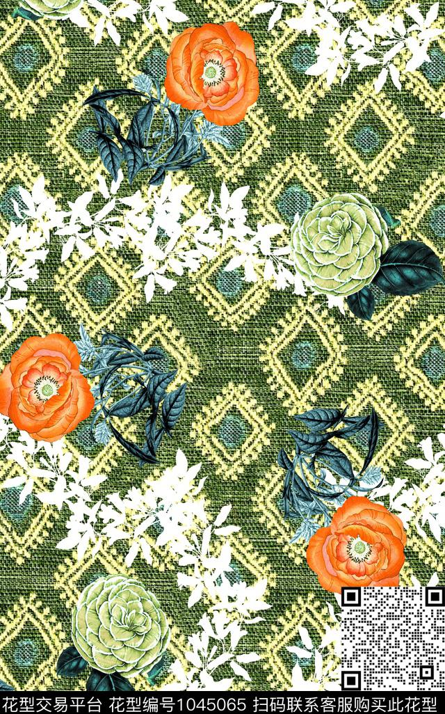 织纹民族风几何花卉数码印花华亿平台下载（图片编号: 1045065） - 瓦栏（Walan）