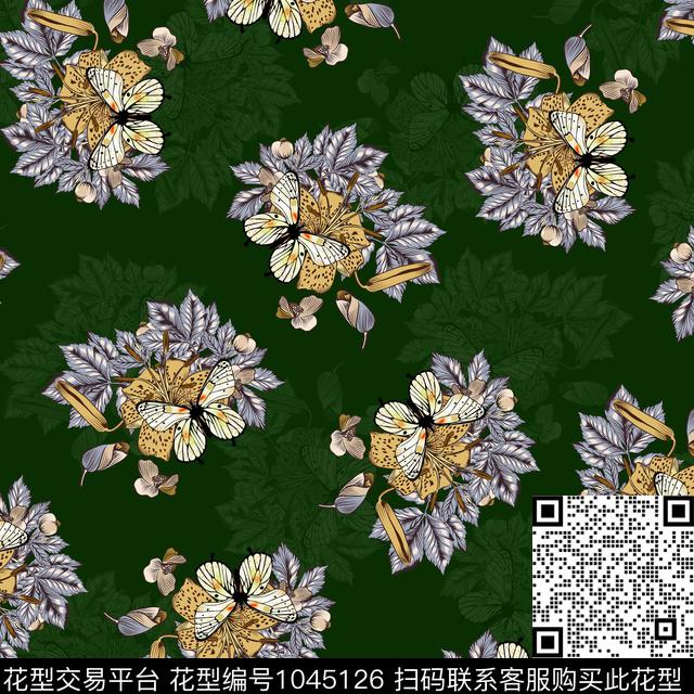 黑底花卉抽象花卉数码印花华亿平台下载（图片编号: 1045126） - 瓦栏（Walan）