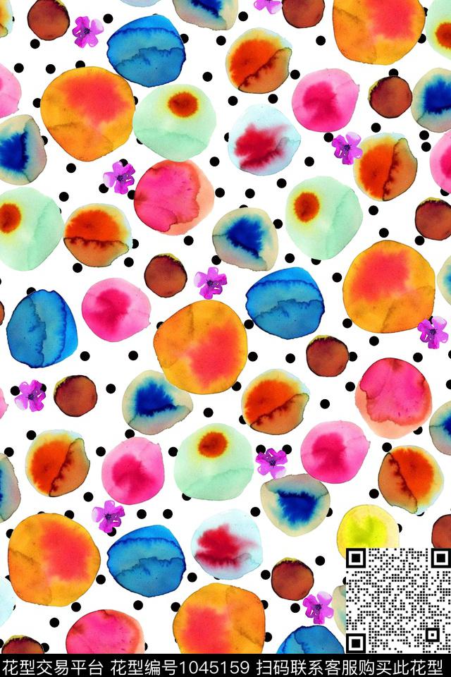 抽象水彩花卉笔触数码印花华亿平台下载（图片编号: 1045159） - 瓦栏（Walan）