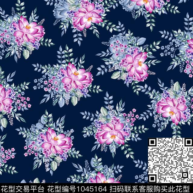 黑底花卉抽象花卉数码印花华亿平台下载（图片编号: 1045164） - 瓦栏（Walan）