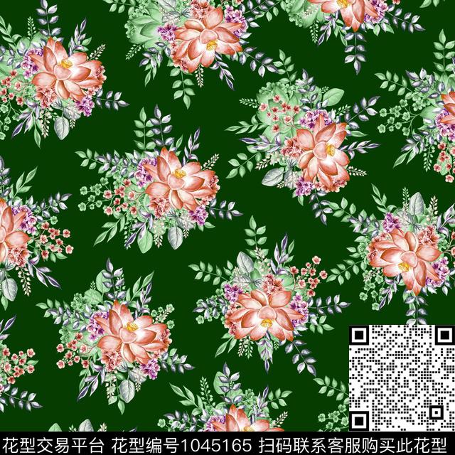 黑底花卉抽象花卉数码印花华亿平台下载（图片编号: 1045165） - 瓦栏（Walan）