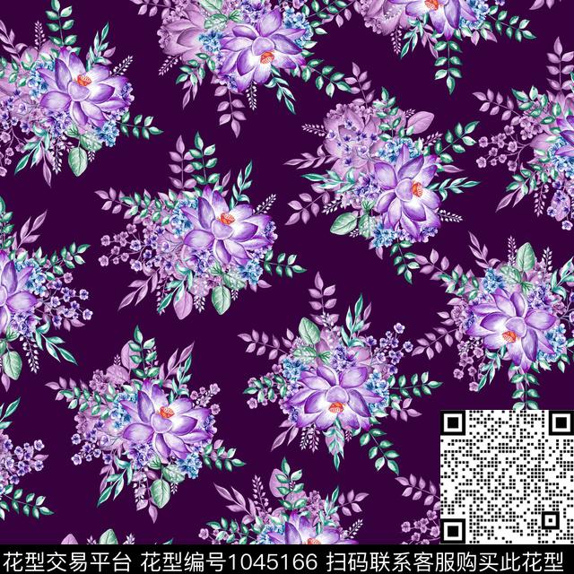 黑底花卉抽象花卉数码印花华亿平台下载（图片编号: 1045166） - 瓦栏（Walan）