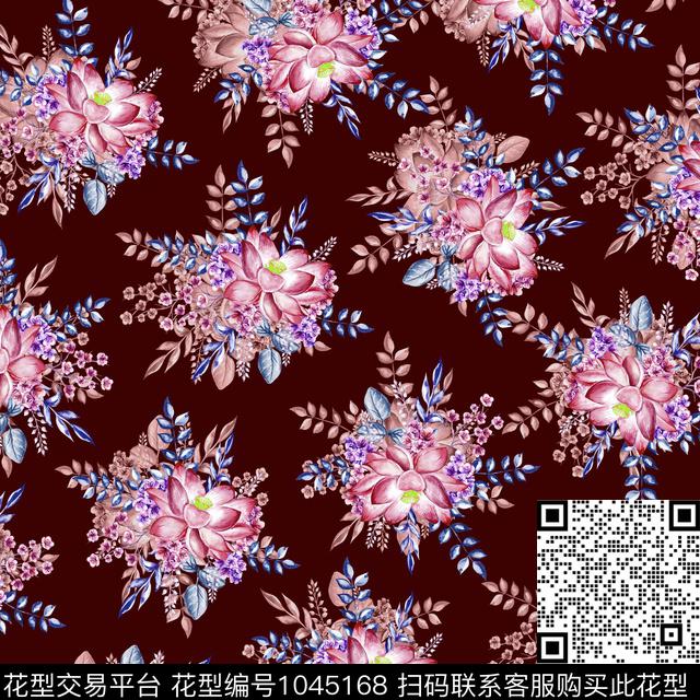 黑底花卉抽象花卉数码印花华亿平台下载（图片编号: 1045168） - 瓦栏（Walan）