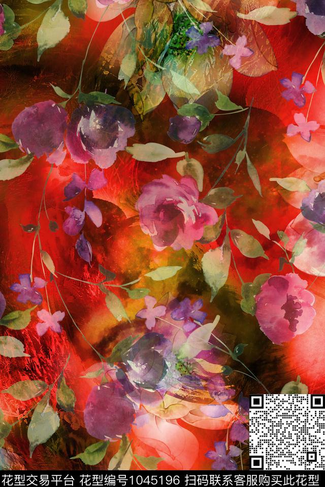 少女手绘花卉玫瑰花数码印花华亿平台下载（图片编号: 1045196） - 瓦栏（Walan）