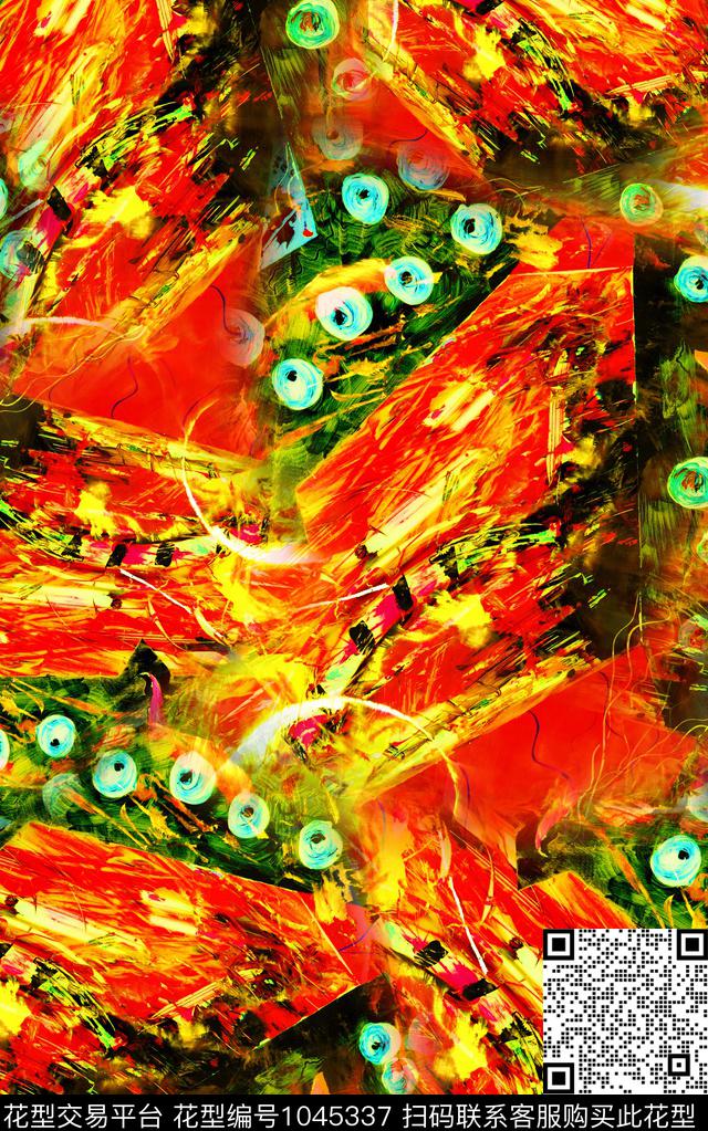 肌理抽象笔触数码印花华亿平台下载（图片编号: 1045337） - 瓦栏（Walan）