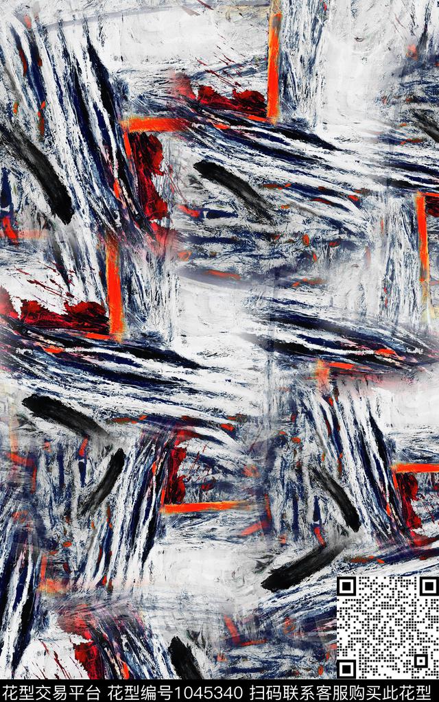 肌理抽象笔触数码印花华亿平台下载（图片编号: 1045340） - 瓦栏（Walan）