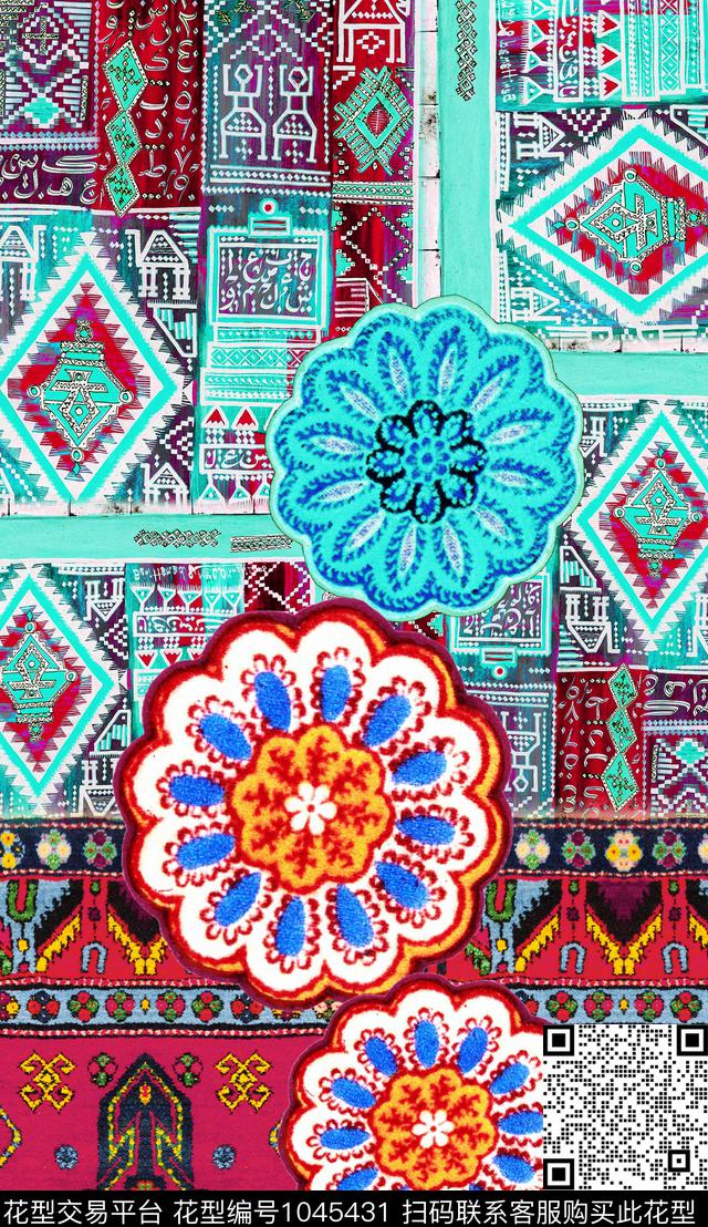 民族风线条定位花数码印花华亿平台下载（图片编号: 1045431） - 瓦栏（Walan）
