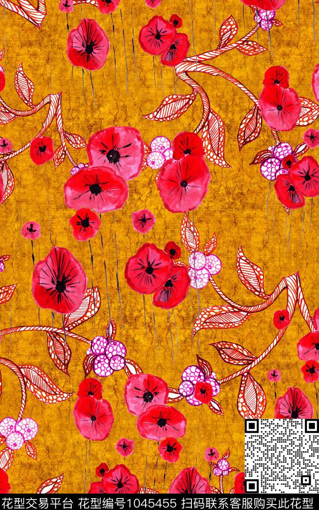 小碎花手绘花卉花卉数码印花华亿平台下载（图片编号: 1045455） - 瓦栏（Walan）