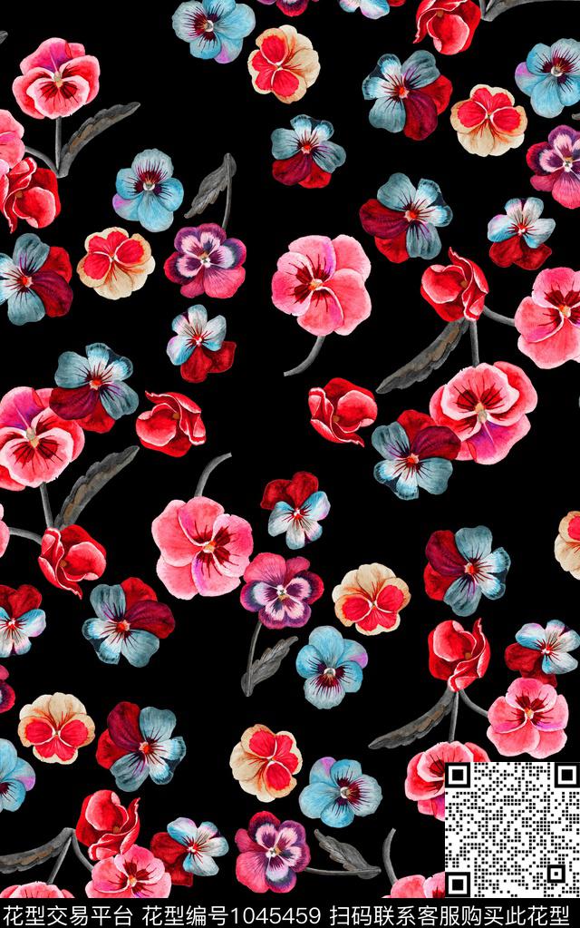 小碎花手绘花卉花卉数码印花华亿平台下载（图片编号: 1045459） - 瓦栏（Walan）