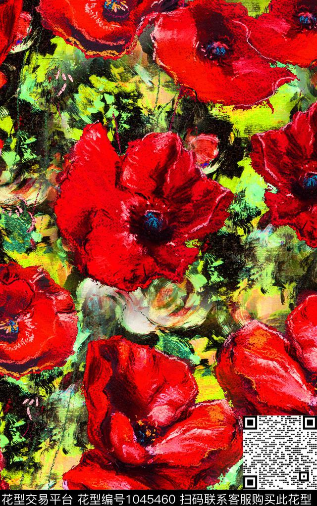 肌理花卉笔触数码印花华亿平台下载（图片编号: 1045460） - 瓦栏（Walan）