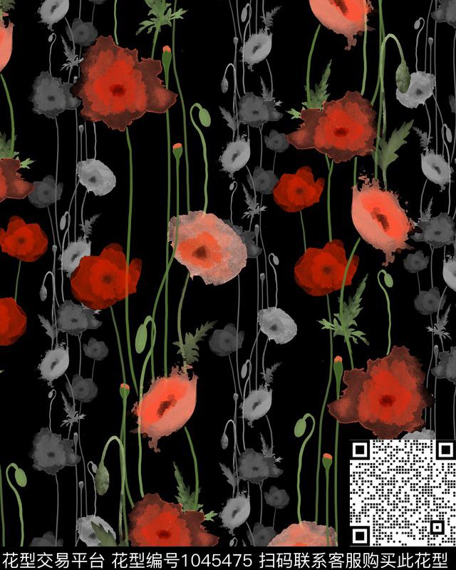 数码华亿平台彩底花卉水彩花卉数码印花华亿平台下载（图片编号: 1045475） - 瓦栏（Walan）