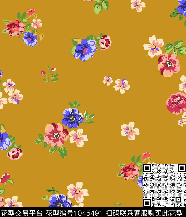 绘画花卉复古传统印花华亿平台下载（图片编号: 1045491） - 瓦栏（Walan）