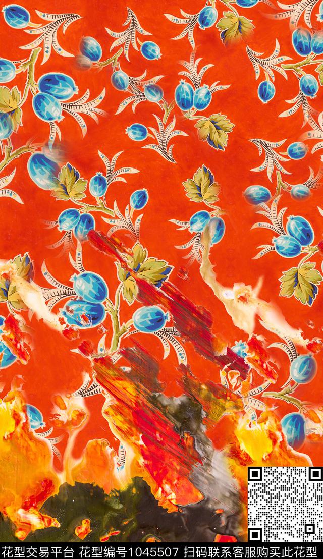 肌理花卉笔触数码印花华亿平台下载（图片编号: 1045507） - 瓦栏（Walan）