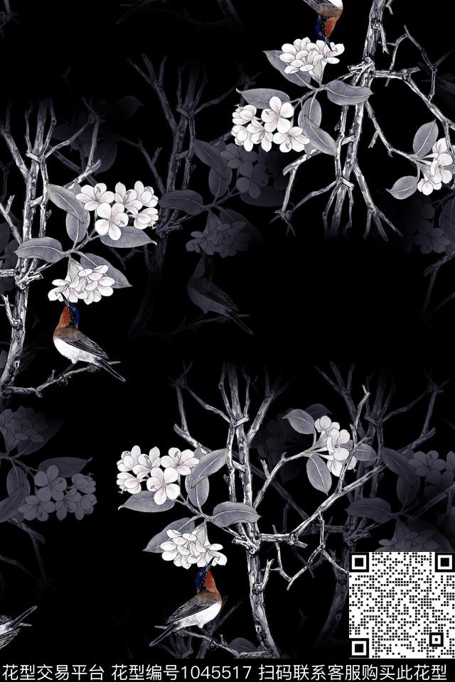 数码华亿平台黑白华亿平台鸟数码印花华亿平台下载（图片编号: 1045517） - 瓦栏（Walan）