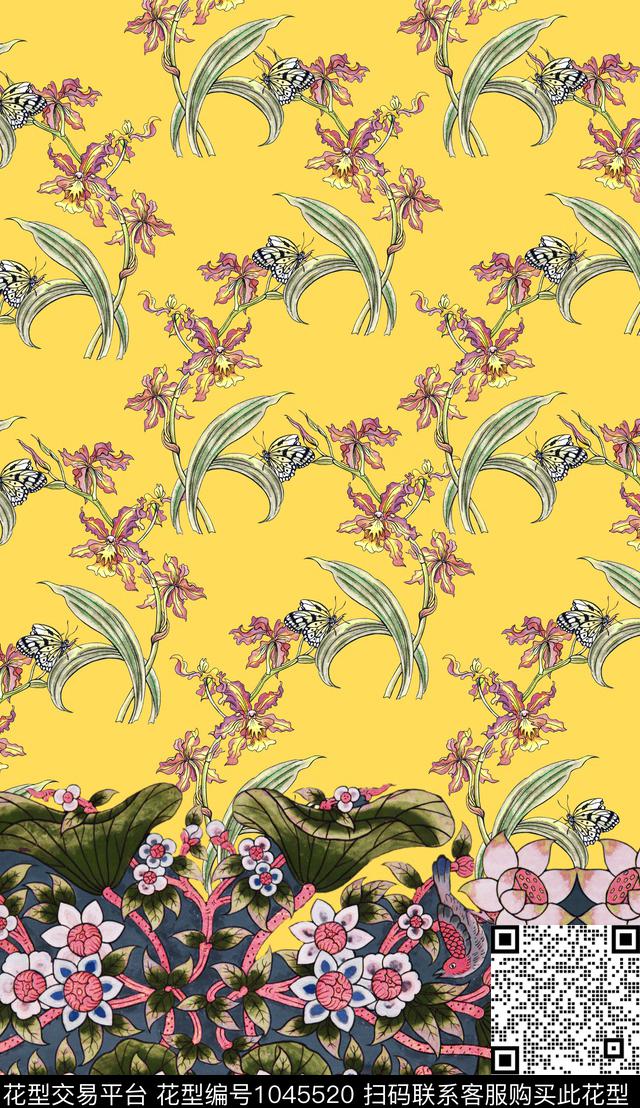 小碎花线条定位花数码印花华亿平台下载（图片编号: 1045520） - 瓦栏（Walan）