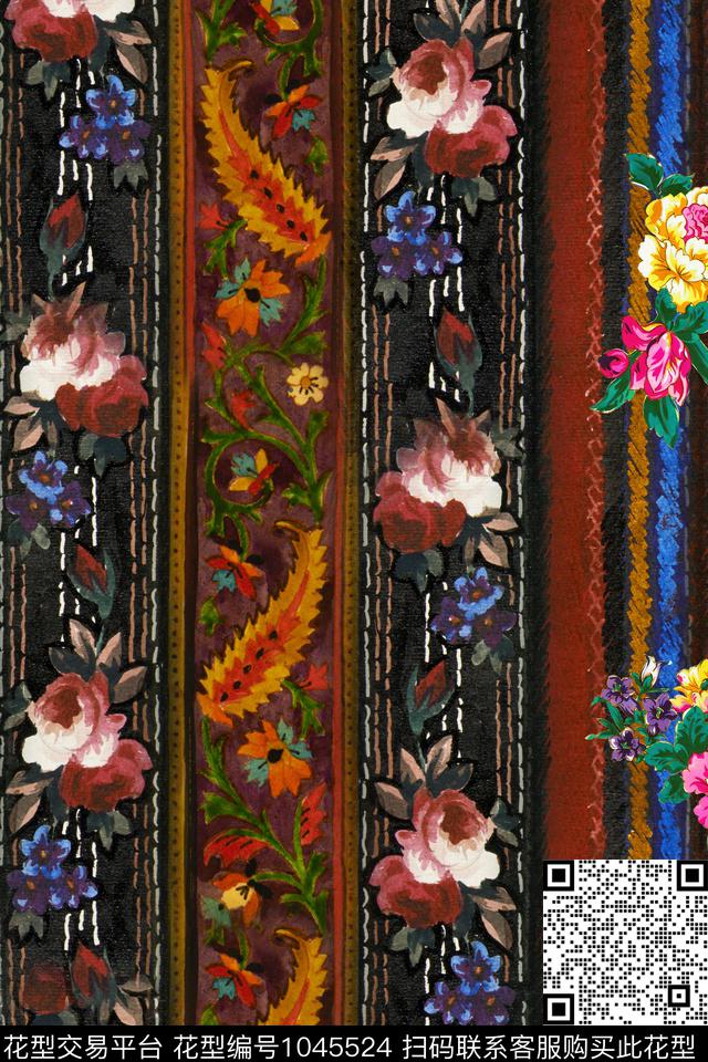 民族风花卉复古数码印花华亿平台下载（图片编号: 1045524） - 瓦栏（Walan）