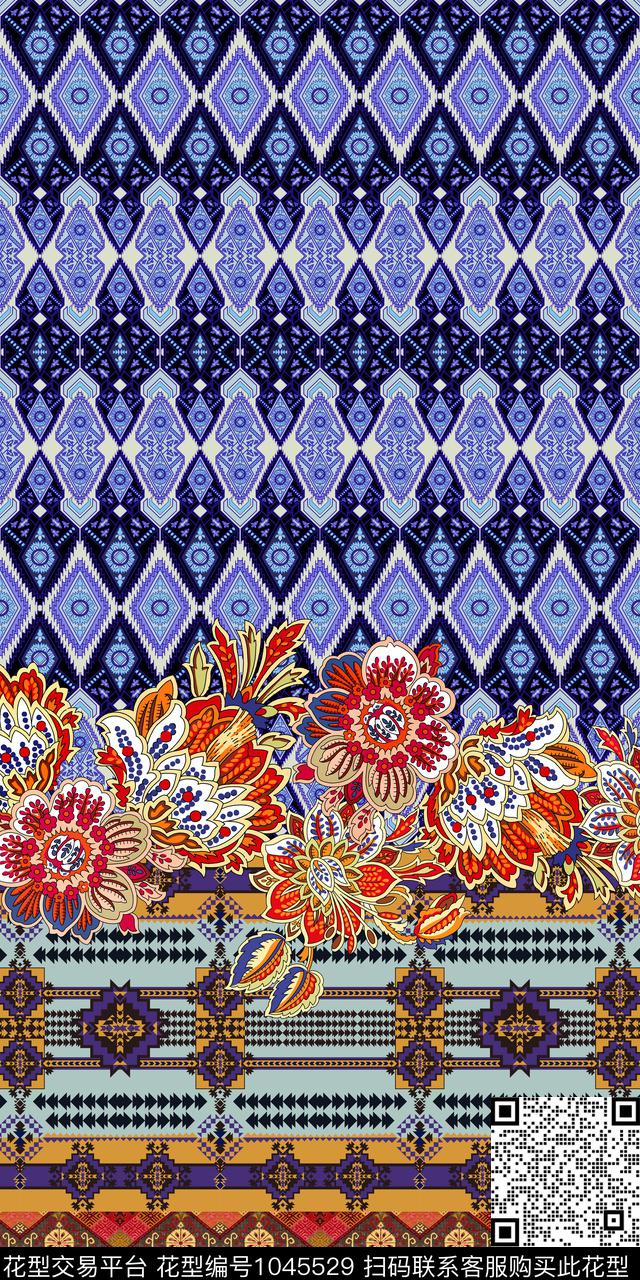 条纹民族风花卉数码印花华亿平台下载（图片编号: 1045529） - 瓦栏（Walan）