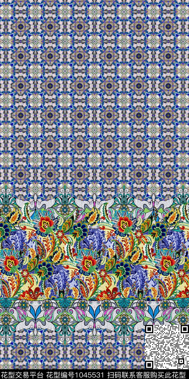 民族风格子花卉数码印花华亿平台下载（图片编号: 1045531） - 瓦栏（Walan）