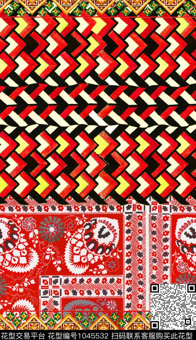 民族风线条定位花数码印花华亿平台下载（图片编号: 1045532） - 瓦栏（Walan）