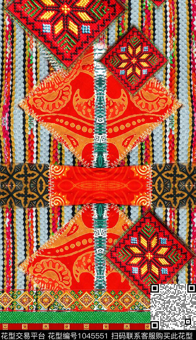 民族风线条定位花数码印花华亿平台下载（图片编号: 1045551） - 瓦栏（Walan）