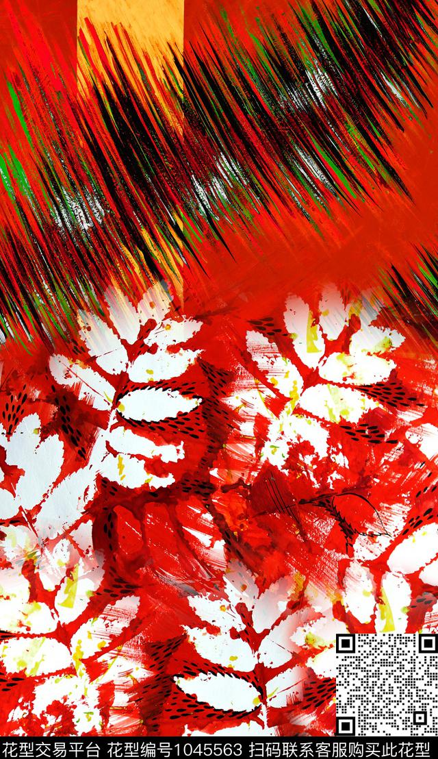 线条水彩花卉定位花数码印花华亿平台下载（图片编号: 1045563） - 瓦栏（Walan）