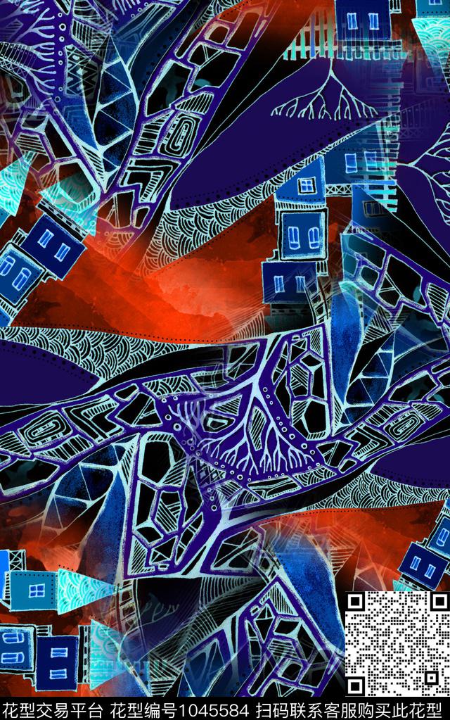 民族风线条几何数码印花华亿平台下载（图片编号: 1045584） - 瓦栏（Walan）