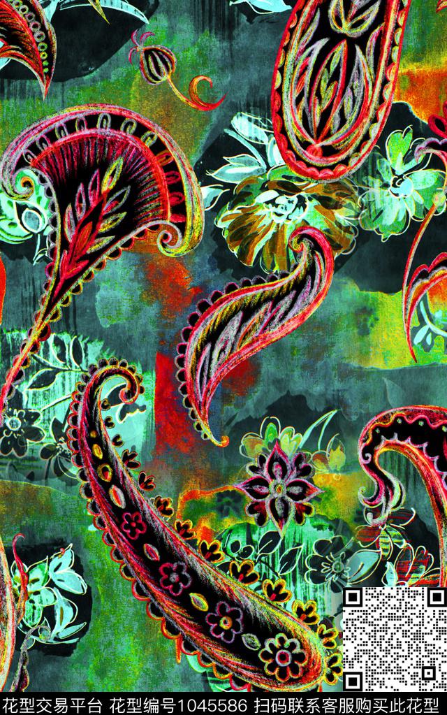 民族风佩斯利欧洲数码印花华亿平台下载（图片编号: 1045586） - 瓦栏（Walan）