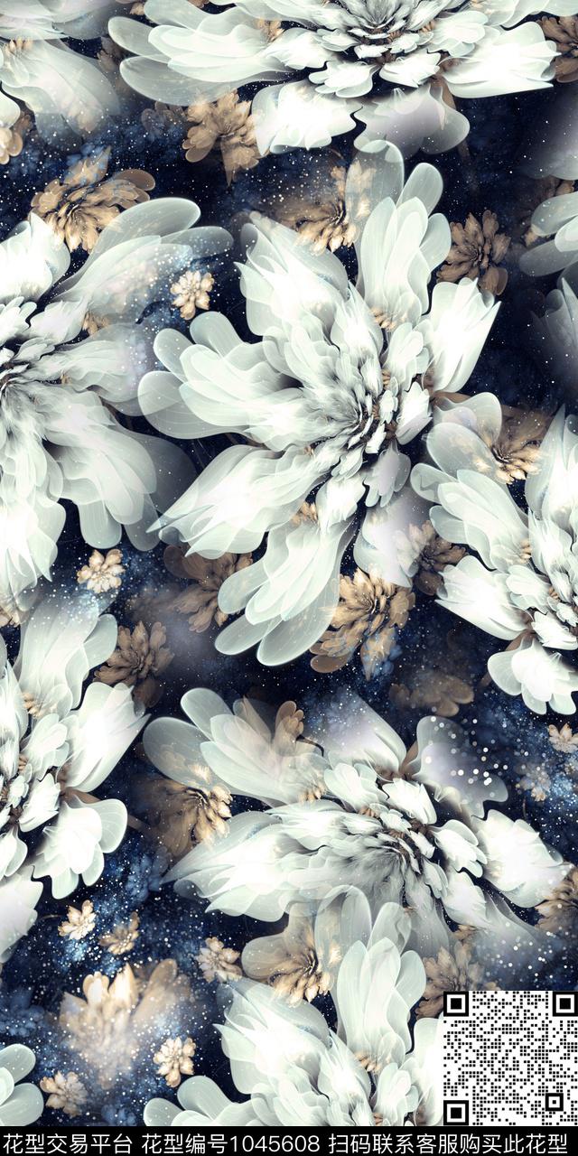 数码华亿平台抽象花卉女装数码印花华亿平台下载（图片编号: 1045608） - 瓦栏（Walan）