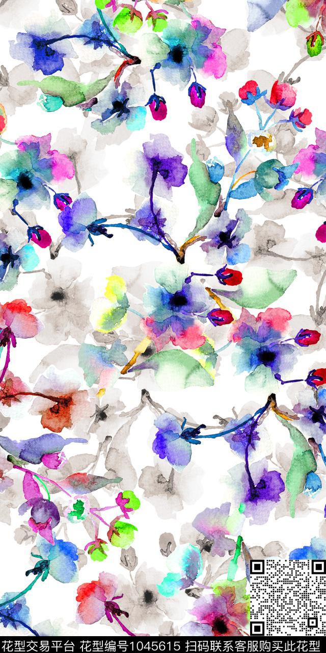 数码华亿平台水彩花卉女装数码印花华亿平台下载（图片编号: 1045615） - 瓦栏（Walan）