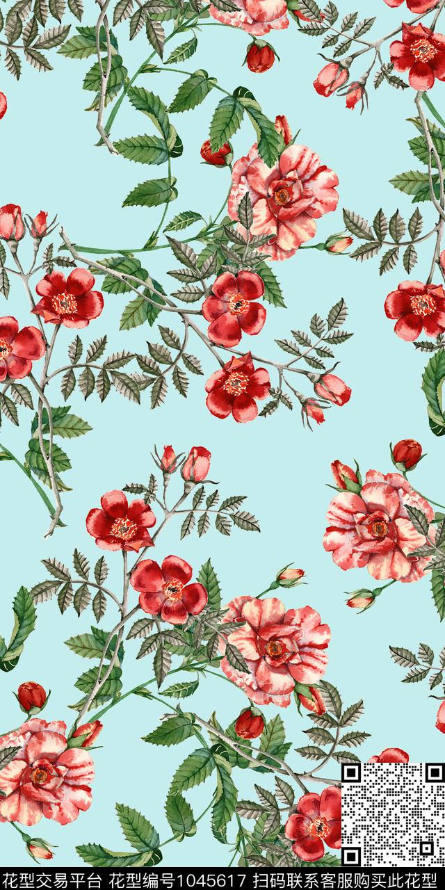 数码华亿平台手绘花卉女装数码印花华亿平台下载（图片编号: 1045617） - 瓦栏（Walan）