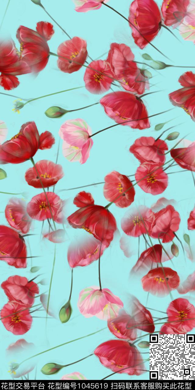 水彩花卉花卉女装数码印花华亿平台下载（图片编号: 1045619） - 瓦栏（Walan）