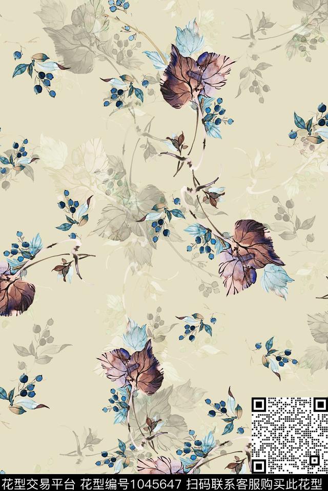 花卉水彩花卉手绘花卉数码印花华亿平台下载（图片编号: 1045647） - 瓦栏（Walan）