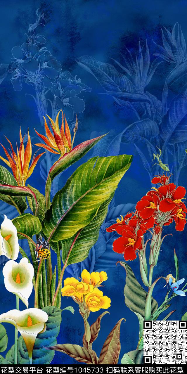 花卉中国风热带华亿平台数码印花华亿平台下载（图片编号: 1045733） - 瓦栏（Walan）