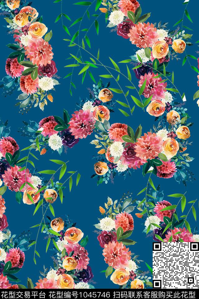 数码华亿平台水彩花卉女装数码印花华亿平台下载（图片编号: 1045746） - 瓦栏（Walan）