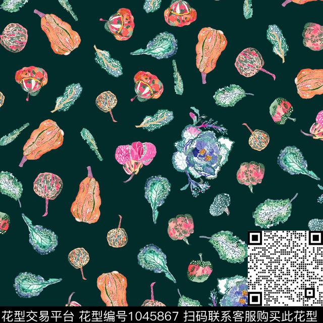 黑底花卉抽象花卉数码印花华亿平台下载（图片编号: 1045867） - 瓦栏（Walan）