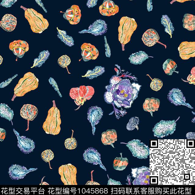 黑底花卉抽象花卉数码印花华亿平台下载（图片编号: 1045868） - 瓦栏（Walan）