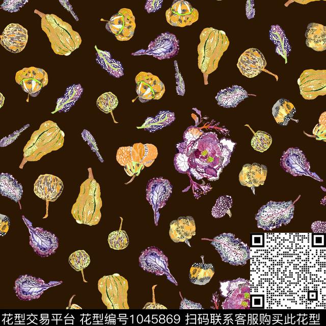 黑底花卉抽象花卉数码印花华亿平台下载（图片编号: 1045869） - 瓦栏（Walan）