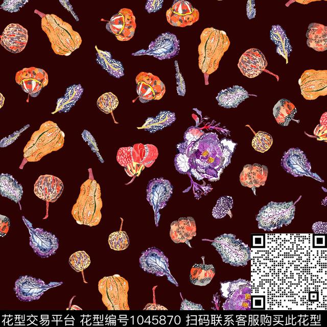 黑底花卉抽象花卉数码印花华亿平台下载（图片编号: 1045870） - 瓦栏（Walan）