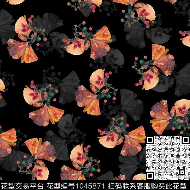 满天星数码华亿平台黑底花卉数码印花华亿平台下载（图片编号: 1045871） - 瓦栏（Walan）