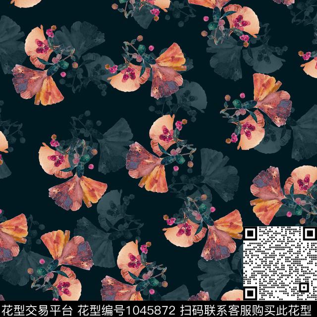 满天星数码华亿平台黑底花卉数码印花华亿平台下载（图片编号: 1045872） - 瓦栏（Walan）