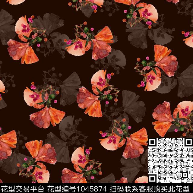 满天星数码华亿平台黑底花卉数码印花华亿平台下载（图片编号: 1045874） - 瓦栏（Walan）