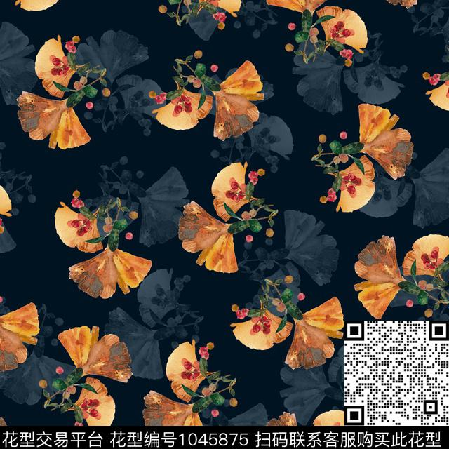 满天星数码华亿平台黑底花卉数码印花华亿平台下载（图片编号: 1045875） - 瓦栏（Walan）