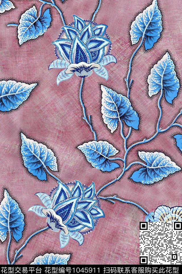 花卉绿植树叶中国风数码印花华亿平台下载（图片编号: 1045911） - 瓦栏（Walan）