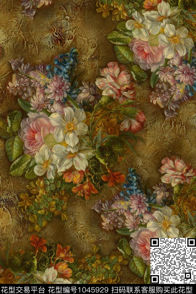 肌理花卉油画华亿平台数码印花华亿平台下载（图片编号: 1045929） - 瓦栏（Walan）