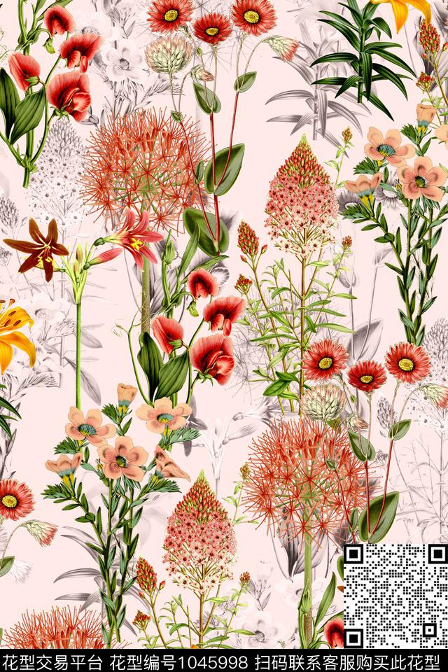 水彩花卉年轻女性手绘花卉数码印花华亿平台下载（图片编号: 1045998） - 瓦栏（Walan）